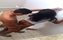 Amateur couple caught fucking in public toilet